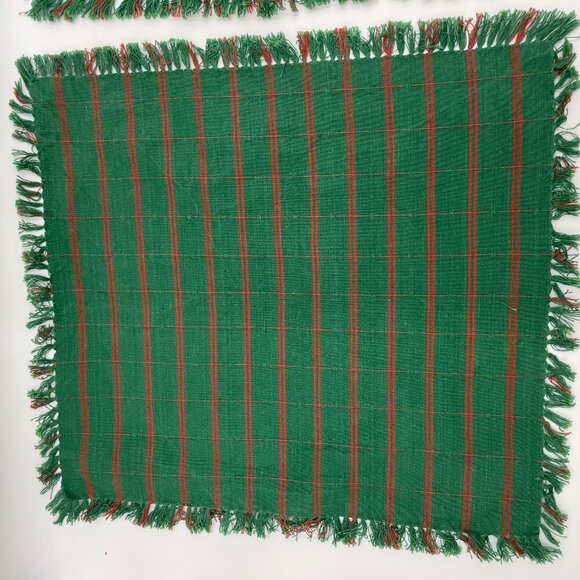 4 Cloth Napkins Green Red‎ Fringe Square Christmas Holiday One Unique Striped - Picture 5 of 15